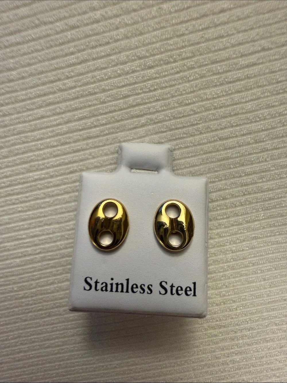 Gold Oval Stainless Steel push backs Stud Earrings - Polished Gold Tone